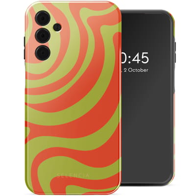 Selencia Hoesje - Geschikt voor Samsung Galaxy A15 (4G) / A15 (5G) - Backcover - Wavy Swirl Orange Fern