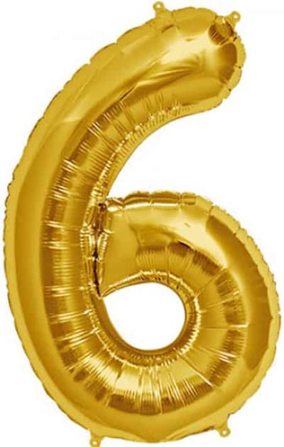 Folieballon Cijfer 6 Goud lucht - 41 cm