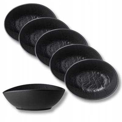 Wilmax Ovale Sauskom Set van 6 Mat Zwart Porselein 8x6x3 cm