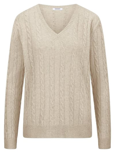 Trui V-hals 100% kasjmier Van Peter Hahn beige