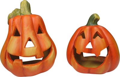 Decoratieve keramische pompoenen set van 2 - Herfst en Halloween windlichten