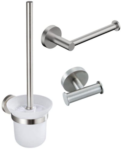 FugaFlow Eccelente Acces Toiletset 3-delig - toiletrolhouder zonder klep - toiletborstel - handdoekhaak dubbel rond - Geborsteld RVS PVD (RVS)