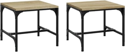 Set bijzettafels - Houten tafeltjes - Woonkamer decoratie - Verstelbare poten - 40x40x35 cm - Sonoma eiken