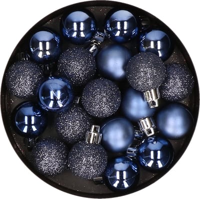Cosy & Trendy mini kerstballen - 20x st - donkerblauw - 3 cm - kunststof