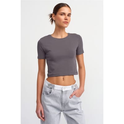 Dames Slim Fit Crop Crewneck T-Shirt