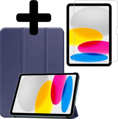 Hoes - Geschikt voor Apple iPad A16/A18 (2022/2025/2026) - 10.9 & 11 inch (10e, 11e & 12e generatie) - Met Screenprotector - Trifold Bookcase - Hard Cover - Hardcover Book Case - Tablet Hoesje - Donkerblauw