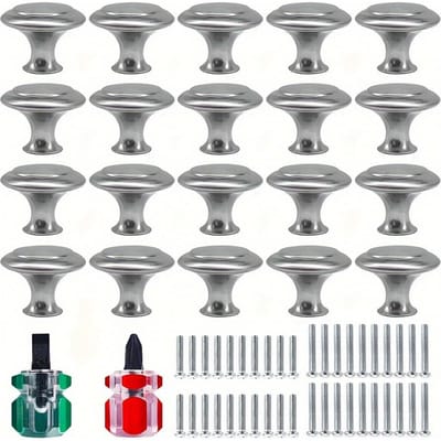 20 stuks Keukenkastknoppen Geborsteld Metaal Roestvrij Staal Ladehandgrepen Hardware Knoppen Slaapkamer Dressoirknoppen met Twee Maten Schroeven, met Schroevendraaier 20pcs