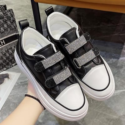 Klittenband Strass Witte Schoenen Herfst en Winter Ins Tide Verhoogt Veelzijdig Dagelijks Casual Board Schoenen Dames 38 zwart