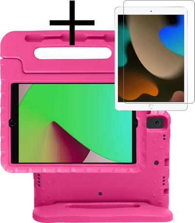 Hoes - Geschikt voor Apple iPad 7 (2019) - 10.2 inch - 7e Generatie - Met Screenprotector - Kinderhoes Shockproof Bumper - Kidsproof Case - Tablet Hoesje - Kinder Cover - Roze