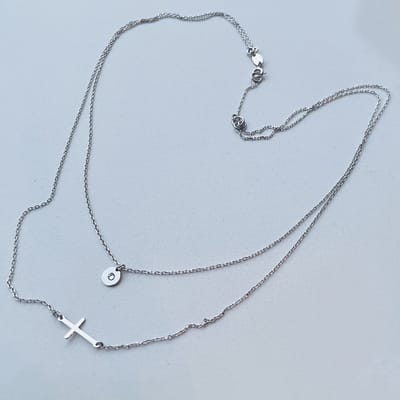 Layerketting | collier | kruis & zirkonia | AG925 | zilver