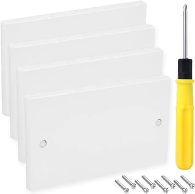 Set van 4 Dubbele Gang Blanking Plates - Witte Muurplaat voor UK Stopcontacten - Woondecoratie - Imperfecties Camoufleren - 146 x 8,6 cm - Inclusief Schroeven en Schroevendraaier - ABS Materiaal