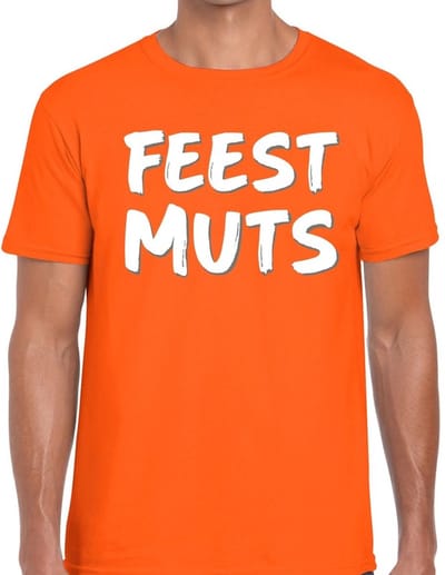 Feestmuts tekst t-shirt - oranje - heren - Foute party kleding - korte mouwen - katoen S
