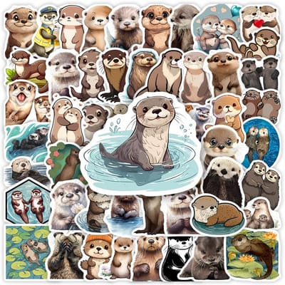 Schattige Cartoon Otter Stickers Kunst Clipart Collectie Speelgoed Waterdichte Sticker Voor Laptop Scrapbook Notitieboek Telefoon Flessen Decoratief gray
