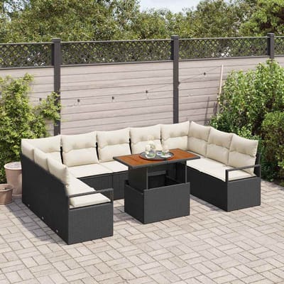 vidaXL - Tuinbank - Set - 10 - st - 9-Aantal - zitplaatsen - Zwart - en - Crème