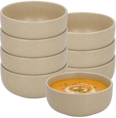 Secret de Gourmet Soepkommen Zanzibar - 8x - beige - 15 x 6 cm - keramiek - kommetjes / schaaltjes - 480 ml