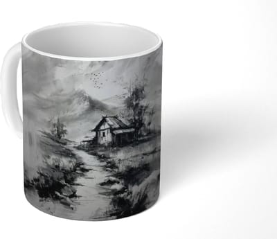 Mok - Koffiemok - Hut - Grijs - Bergen - Mistig - Mokken - 350 ML - Beker - Koffiemokken - Theemok