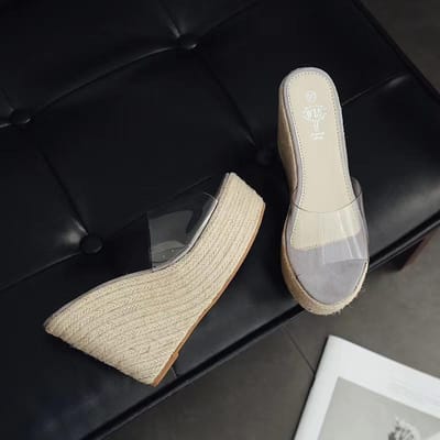 Zomer PVC Jelly Sandalen Casual Sexy Sleehak Slippers 11.5CM/15CM Dames Hoge Hakken Schoenen Comfortabele Slippers Grote Maten 34-40 39 beige