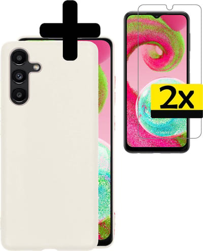 Hoesje - Met 2x Screenprotector - Geschikt voor Samsung Galaxy A04s - Sterk & Shockproof - Back Cover - Siliconen Case - Telefoon Hoes - Telefoonhoesjes - Wit