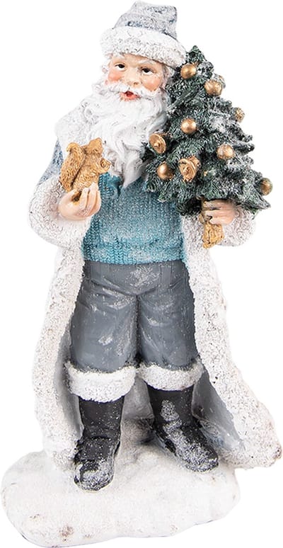 Clayre & Eef Beeld Kerstman 21 cm Grijs Blauw Kunststof