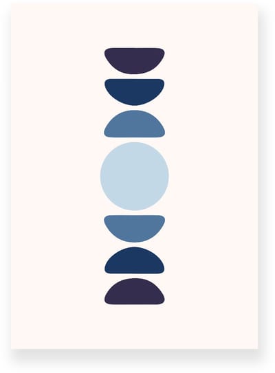 Poster 20x30 cm - Abstracte Geometrie - Lichtblauw - Donkerblauw - Japandi - Minimalistisch - Muurdecoratie - Wanddecoratie
