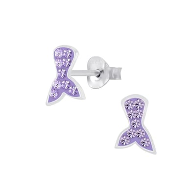 Joy|S - Zilveren zeemeermin staart oorbellen - paars lila kristal - mermaid tail