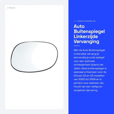 Dailygoods - Auto Buitenspiegel Linkerzijde - Vervanging - Niet-Verwarmd - Wit Glas - Geschikt voor Citroen C2 C3 - Model 2003-2009