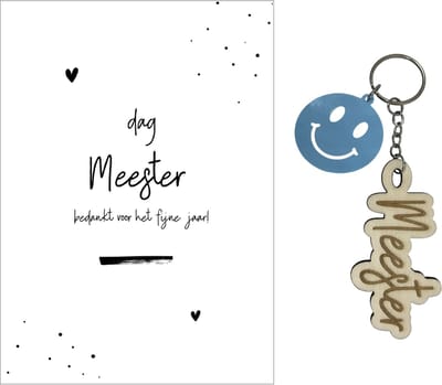 Sleutelhanger en kaartje MEESTER | blauw | streep | jij bent de coolste | liefste meester | topmeester | einde schooljaar | cadeau