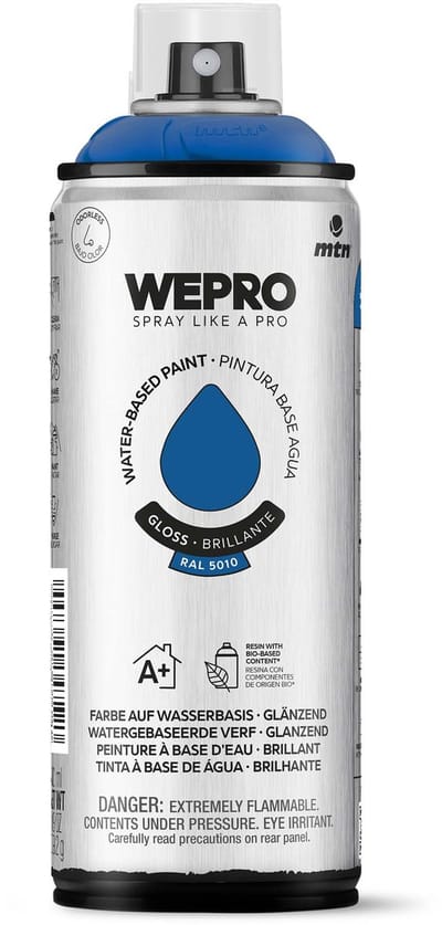 Spuitbus Ral 5010 Blauw Glans MTN WEPRO WATER-BASED PAINT 400ML