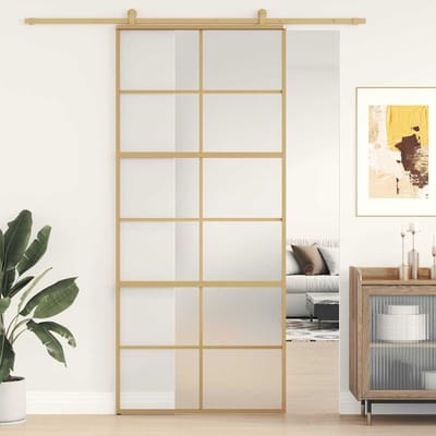vidaXL - Schuifdeur - 90x205 - cm - mat - ESG-glas - en - aluminium - goudkleurig