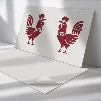 Wallfluent Vinyl Wandpaneel - Gestileerde haan in afbeeldingen Vinyl Wandbekleding - 100 cm x 50 cm - Claret PVC wandpaneel - 1 stuk - Rechthoekig Wandbekleding Vinyl - Dieren Wandpaneel - Zelfklevend Muurpaneel - Wandpaneel Keuken en Badkamer