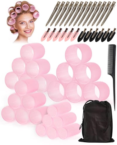 Dailygoods- Haarrollers Groot 50-delige Set - Zelfklevende Haarrollers - Krulspelden voor Volume - Heatless Curls - Inclusief Puntkam & Opbergzak