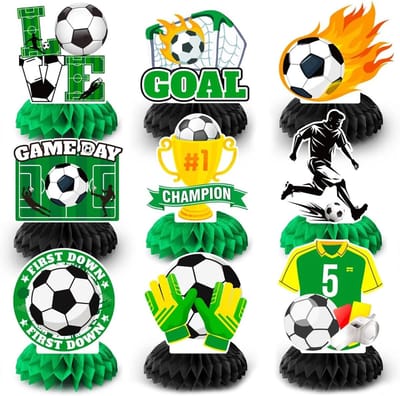 Honingraat Decoratie Set - Feestversiering Voetbal - Verjaardagsfeest Kinderen - 9 Delig Pakket - 18 cm - Multicolor