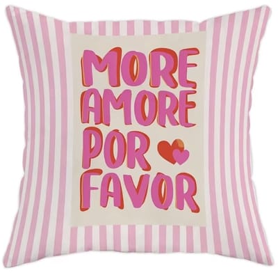 Roze Kussenhoes 45x45 cm – More Amore Por Favor Sierkussen – Trendy Gestreepte Kussensloop met Hartjes – Moderne Woondecoratie