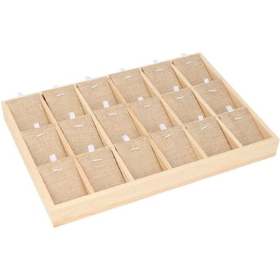 Houten Fluweel Sieraden Display Lade Vitrine Opbergkoffer Voor Oorbel Armband Ketting (18 sleuven) beige