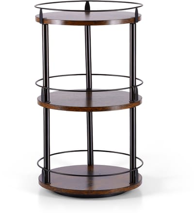 Lemlit Draaibaar Kruidenrek 3-Laags 46 cm - Ronde Keuken Organizer met 360° Draaivoet en Opstaande Rand - Kruidenhouder voor Aanrecht Eettafel en Keukenkast - Vintage Bruin Zwart