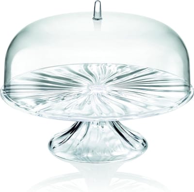 Taartplateau met Kap - Taartstandaard Serveerschaal - Taarten Presenteren - Waterdruppels Design - Diameter 27 cm - Transparant