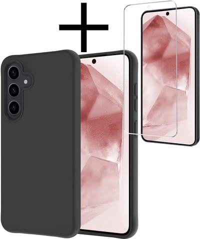 Hoesje - Met Screenprotector - Geschikt voor Samsung Galaxy A56 - Sterk & Shockproof - Back Cover - Siliconen Case - Telefoon Hoes - Zwart