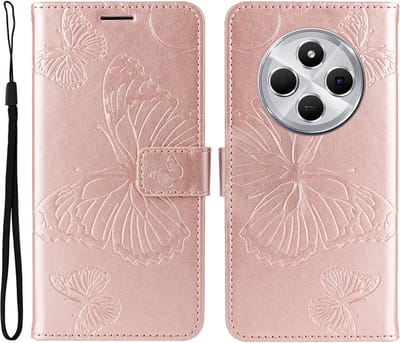 Coverup Hoesje - Geschikt voor Xiaomi Redmi 14C Hoesje - Coverup Vlinders Book Case - Rose Gold