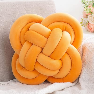 Geknoopt Kussen - Sierkussen Pluche - Woonkamer Decoratie - Zachte Fluweel Stof - 30.5 cm x 30.5 cm - Donker Geel