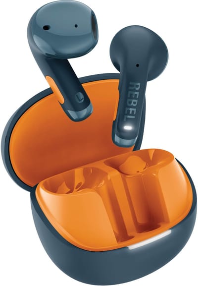Fresh 'n Rebel Twins Core 2 - Draadloze oordopjes - Bluetooth oortjes met 40 uur speeltijd - Met Microfoon en App - Steel Blue & Flamy Orange