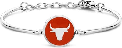 CO88 Collection Zodiac 8CB-90323 Stalen Armband met Hanger - Sterrenbeeld Stier 15 mm - One-size - Zilverkleurig / Rood