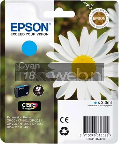Epson T1802 nr. 18 inktcartridge cyaan (origineel)