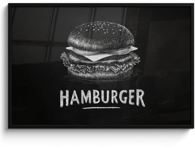 Poster in lijst - Fotolijst 120x80 cm - Posters - Hamburger - Krijttekst - Zwart - Wit - Posterlijst zwart - Decoratie - Wanddecoratie woonkamer - Muurdecoratie slaapkamer