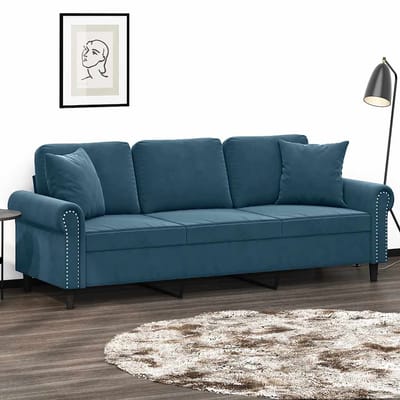 vidaXL - Driezitsbank - met - sierkussens - 180 - cm - fluweel - blauw