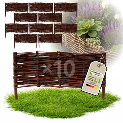 Floranica Set van 10 Bedrand van wilgenhout 30 cm x 60 cm Wilgenhek insteekhekwerk Tuinafscheiding van wilg Wilgenvlechtwerk Tuinhek Gazonrand Palissade van wilgentenen