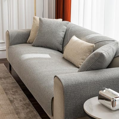 Linnen bankhoes moderne woonkamer antislip combinatie bankkussenhoezen volledige hoes effen kleur meubels stofbescherming 45x45 pillowcase 1Pc grijs