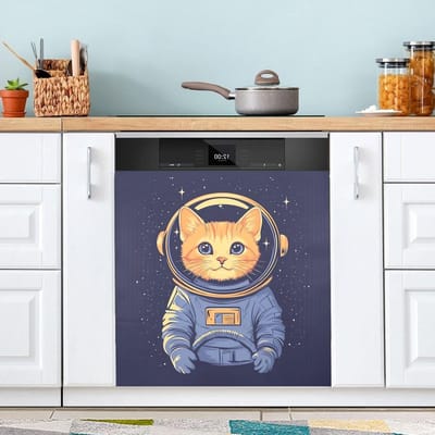 Vaatwasserhoes Magnetisch - Keuken Decoratie - Keuken Opfrissen - Probleemloze Installatie - 58 x 66 cm - Kat Astronaut