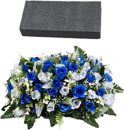 Kunstbloemen Herdenking - Kunstrozen Graf - Eer Bewijzen - Onderhoudsvrij Elegant - 50x35x20cm - Blauw