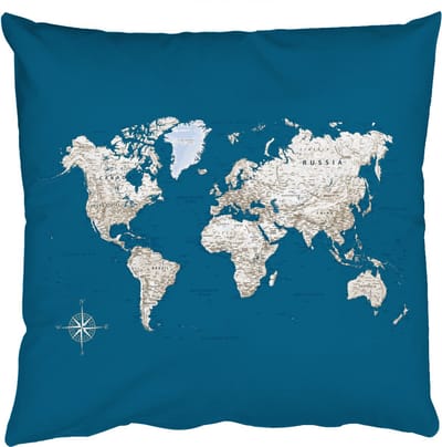Sierkussens - Kussentjes Woonkamer - 50x50 cm - Wereldkaart - Donkerblauw - Beige