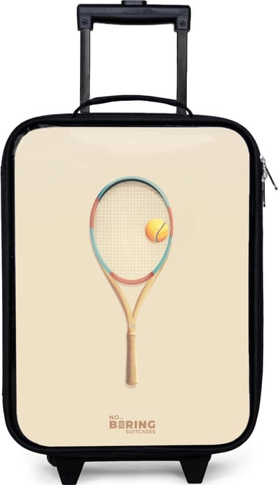 NoBoringSuitcases.com® - Kinderkoffer jongen - Kindertrolley meisje - Een tennisracket in beige tinten - Koffer kind lichtgewicht - Reiskoffer trolley voor kinderen - Koffertje met lichtgevende wieltjes - Rolkoffer zwart